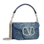 SMALL VALENTINO GARAVANI LOCÒ DENIM SHOULDER BAG WITH RHINESTONES