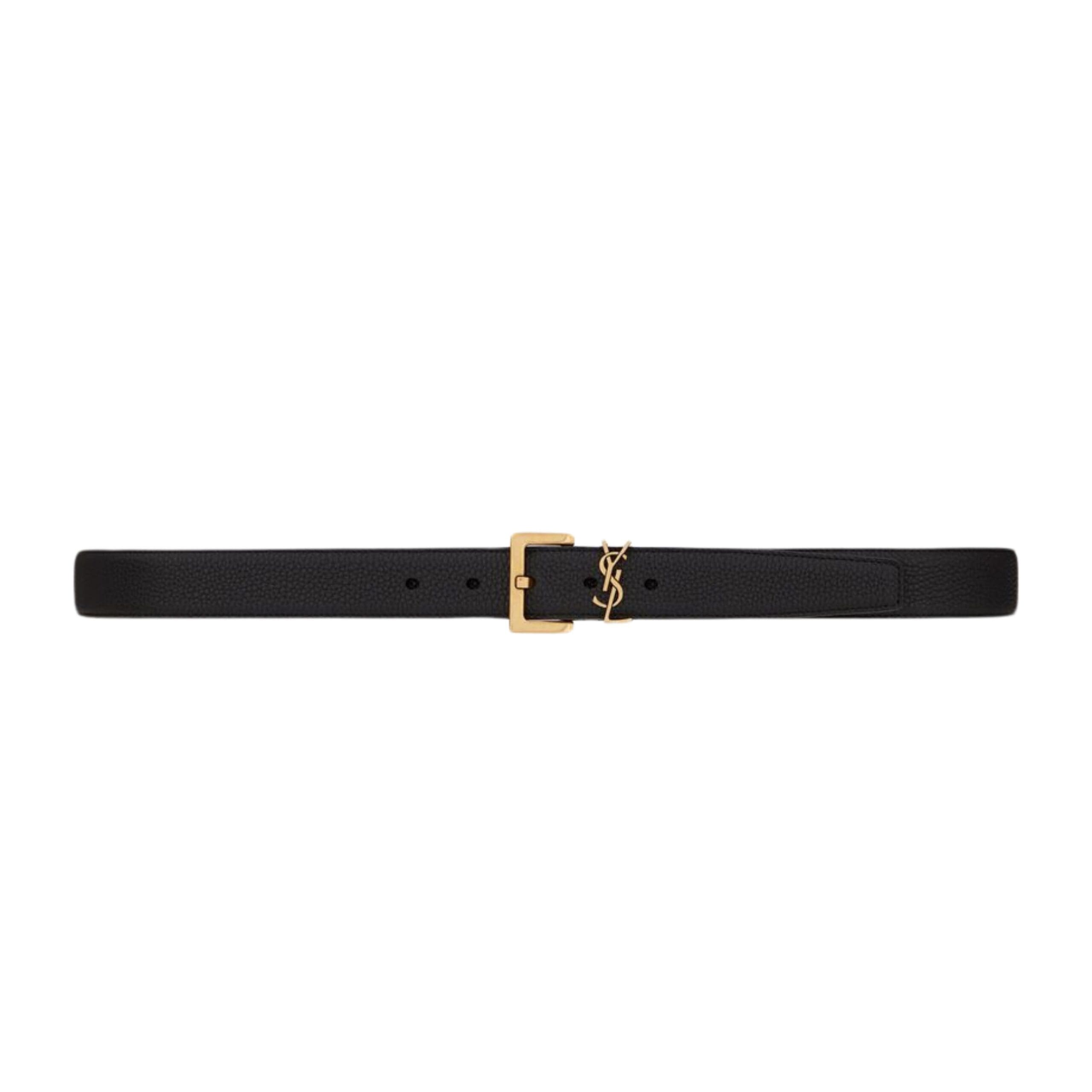 SAINT LAURANT CASSANDRE BELT WITH SQUARE BUCKLE IN GRAINED LEATHER