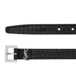 SAINT LAURANT CASSANDRE THIN BELT IN CROCODILE-EMBOSSED LEATHER