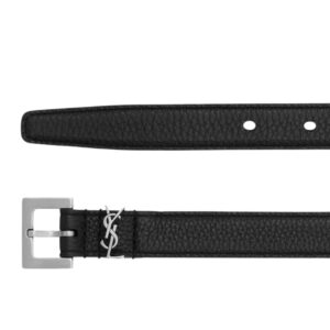 SAINT LAURANT CASSANDRE THIN BELT WITH SQUARE BUCKLE IN GRAINED LEATHER