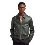 AMI ZIPPED JACKET IN DARK OLIVE GREEN