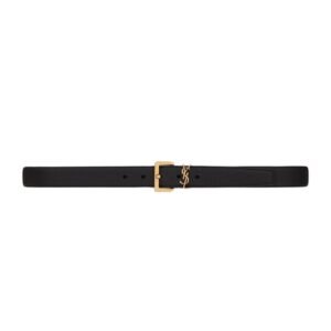 SAINT LAURENT CASSANDRE BELT WITH SQUARE BUCKLE IN GRAINED LEATHER