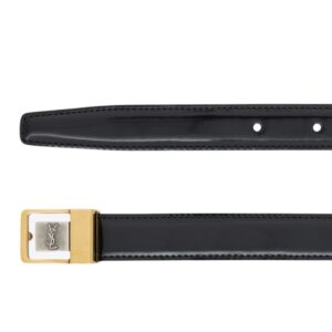 SAINT LAURENT CASSANDRE LA 66 BUCKLE THIN BELT IN SHINY LEATHER