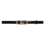 GUCCI THIN BELT WITH CRYSTAL DOUBLE G BUCKLE IN BLACK