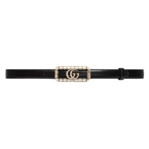 GUCCI THIN BELT WITH CRYSTAL DOUBLE G BUCKLE IN BLACK