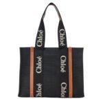 CHLOE MEDIUM WOODY TOTE BAG BLACK AND BEIGE