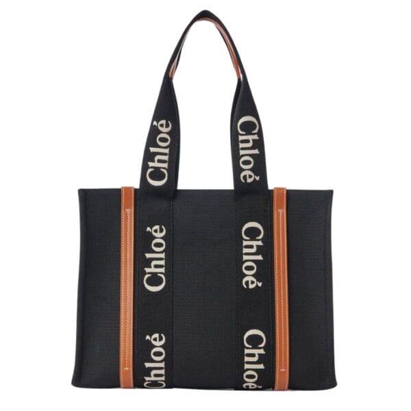 CHLOE MEDIUM WOODY TOTE BAG BLACK AND BEIGE