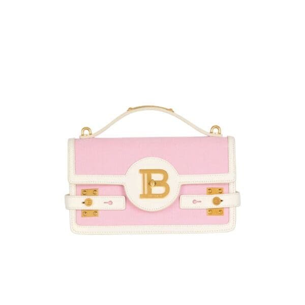 BALMAIN BUZZ SHOULDER 24 CANVAS AND LEATHER BAG 
