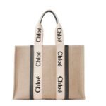 CHLOE LARGE WOODY TOTE BAG WHITE & BLUE