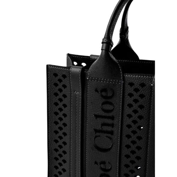 CHLOE SMALL WOODY TOTE BAG WITH STRAP BLACK