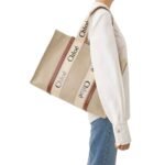 CHLOE LARGE WOODY TOTE BAG WHITE & BROWN
