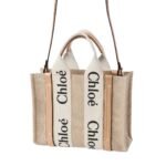CHLOE SMALL WOODY TOTE BAG WHITE AND BEIGE