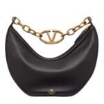 VALENTINO GARAVANI SMALL VLOGO MOON HOBO BAG IN GRAINY CALFSKIN WITH CHAIN