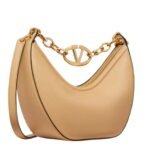 VALENTINO GARAVANI SMALL VLOGO MOON HOBO BAG IN GRAINY CALFSKIN WITH CHAIN