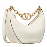 VALENTINO GARAVANI SMALL VLOGO MOON HOBO BAG IN GRAINY CALFSKIN WITH CHAIN