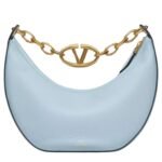 VALENTINO GARAVANI SMALL VLOGO MOON HOBO BAG IN GRAINY CALFSKIN WITH CHAIN