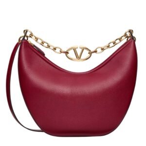 VALENTINO GARAVANI VLOGO MOON MEDIUM GRAINY CALFSKIN HOBO BAG WITH CHAINVALENTINO GARAVANI VLOGO MOON MEDIUM GRAINY CALFSKIN HOBO BAG WITH CHAIN