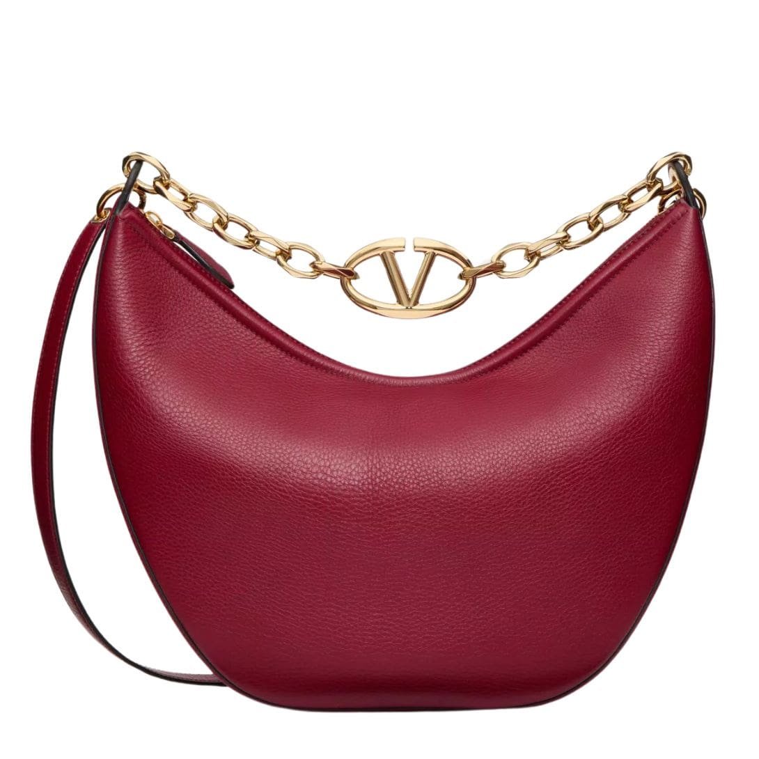VALENTINO GARAVANI VLOGO MOON MEDIUM GRAINY CALFSKIN HOBO BAG WITH CHAIN 1 VALENTINO GARAVANI VLOGO MOON MEDIUM GRAINY CALFSKIN HOBO BAG WITH CHAINVALENTINO GARAVANI VLOGO MOON MEDIUM GRAINY CALFSKIN HOBO BAG WITH CHAIN