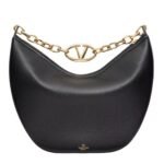 VALENTINO GARAVANI VLOGO MOON MEDIUM GRAINY CALFSKIN HOBO BAG WITH CHAIN