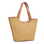 VALENTINO GARAVANI ROCKSTUD WOVEN RAFFIA SHOPPING BAG