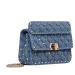VALENTINO GARAVANI SMALL ROCKSTUD SPIKE EMBROIDERED DENIM BAG
