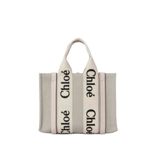 CHLOE SMALL WOODY TOTE BAG COTTON GREY