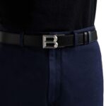 BALLY B-BOLD 35MM REVERSIBLE AND ADJUSTABLE BELT IN BLACK AND MARINE LEATHER
