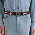 BALLY B-BOLD 35MM REVERSIBLE BELT IN RED WHITE RED FABRIC AND LEATHER