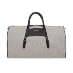 SANTONI BLACK LEATHER AND CANVAS MEDIUM WEEKEND BAG