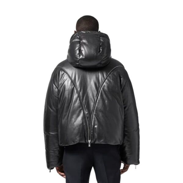 VERSACE LEATHER ZIP PUFFER JACKET