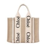 CHLOE SMALL WOODY TOTE BAG WITH STRAP LIGHT GOLD