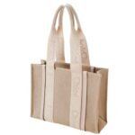 CHLOE WOODY TOTE BAG IN LINEN WILD GREY