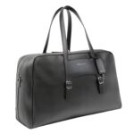 SANTONI BLACK LEATHER WEEKEND BAG