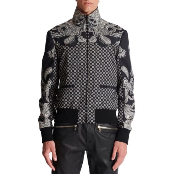 BALMAIN MINI MONOGRAM AND PAISILEY BOMBER JACKET