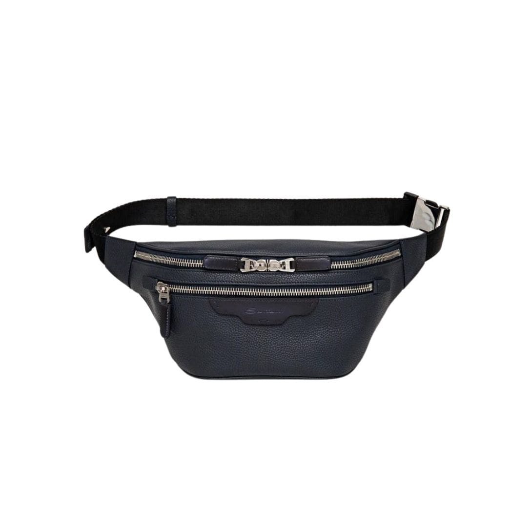 SANTONI BLUE TUMBLED LEATHER BELT BAG 1 SANTONI BLUE TUMBLED LEATHER BELT BAG