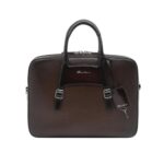 SANTONI BROWN EMBOSSED LEATHER BRIEFCASE