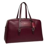 SANTONI BURGUNDY LEATHER WEEKEND BAG