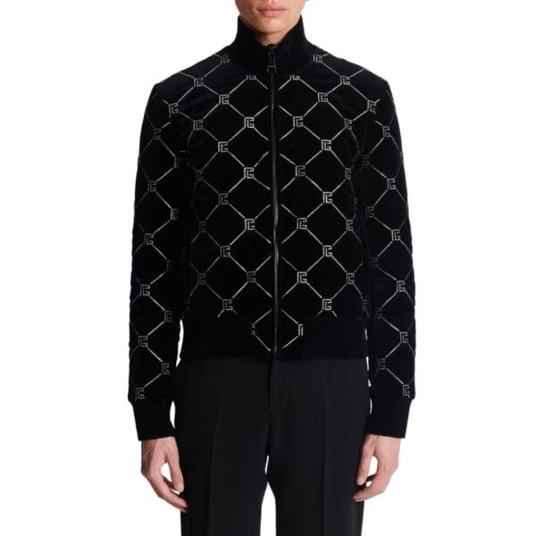 BALMAIN QUITED RHINESTONE BOMBER JACKET