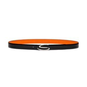SANTONI MEN’S POLISHED BLACK LEATHER S BUCKLE BELT