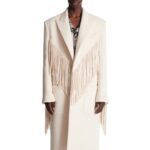 BALMAIN UNISEX LONG FRINGED WOOL AND CASSHMERE COAT