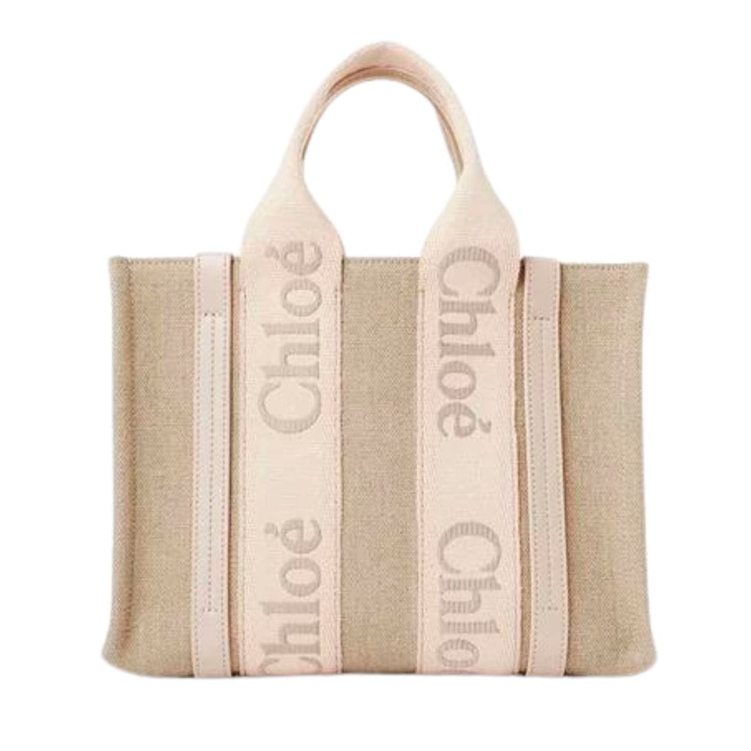 CHLOE SMALL WOODY TOTE BAG IN LINEN WILD GREY