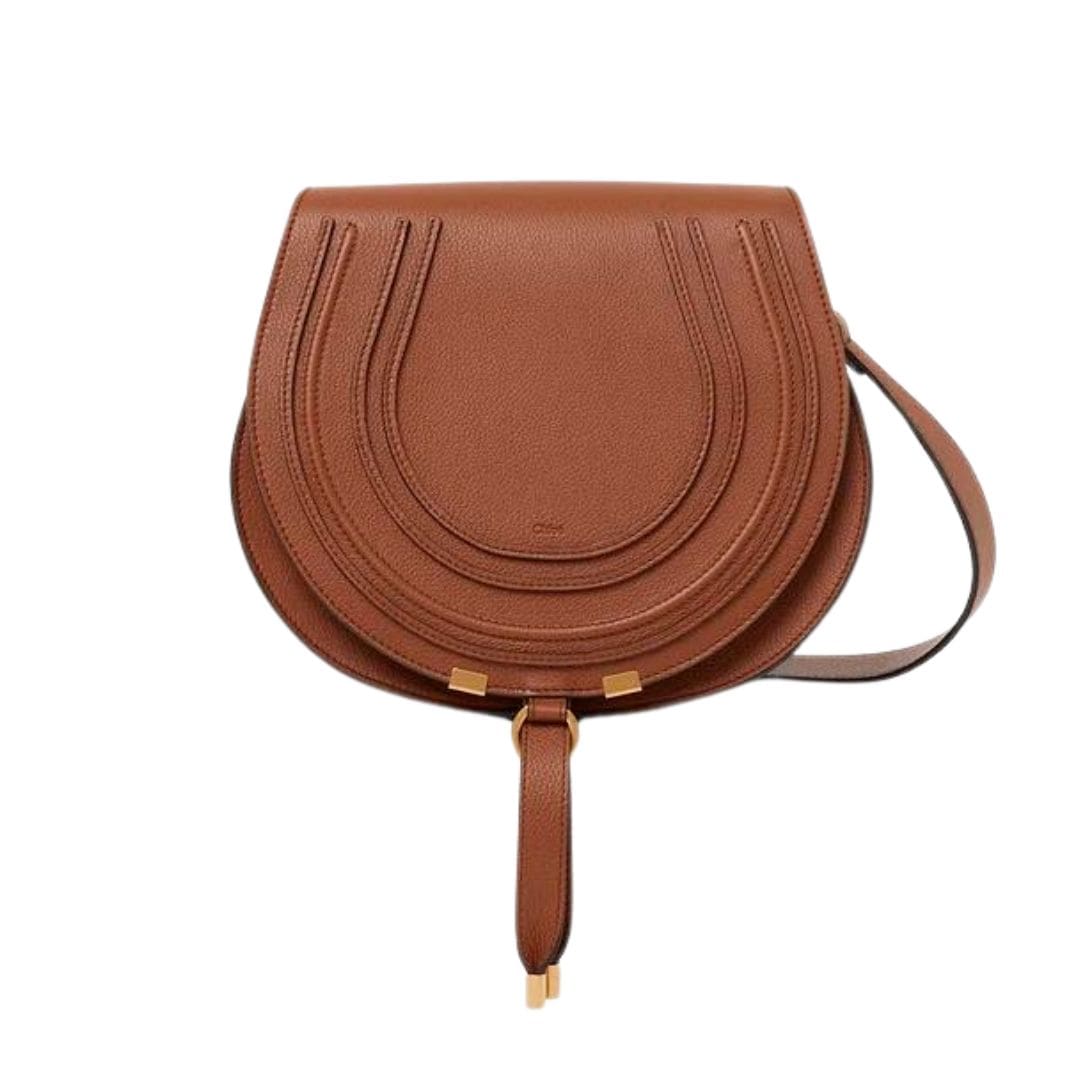 CHLOE MARCIE SADDLE BAG IN GRAINED LEATHER TAN