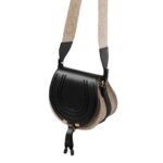 CHLOE SMALL MARCIE SADDLE BAG IN LINEN & SMOOTH LEATHER BLACK
