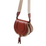 CHLOE SMALL MARCIE SADDLE BAG IN LINEN & SMOOTH LEATHER SEPIA BROWN