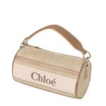 CHLOE TUBE SHOULDER BAG IN LINEN & SMOOTH LEATHER BLUSHY BEIGE