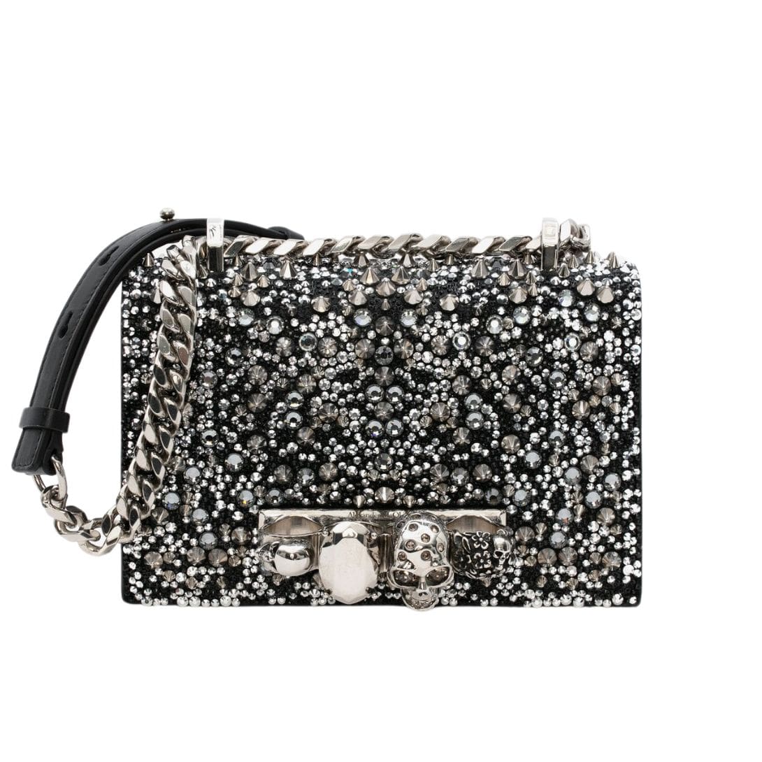 ALEXANDER MCQUEEN WOMANS CRYSTAL EMBELLISHED MINI JEWELLED SATCHEL IN BLACKSILVER