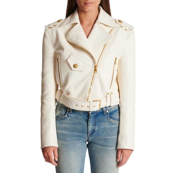 BALMAIN ZIPPED LEATHER BIKER JACKET