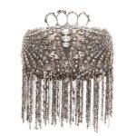 ALEXANDER MCQUEEN WOMANS EXPLODED VICTORIAN JEWEL KNUCKLE CLUTCH IN SILVER