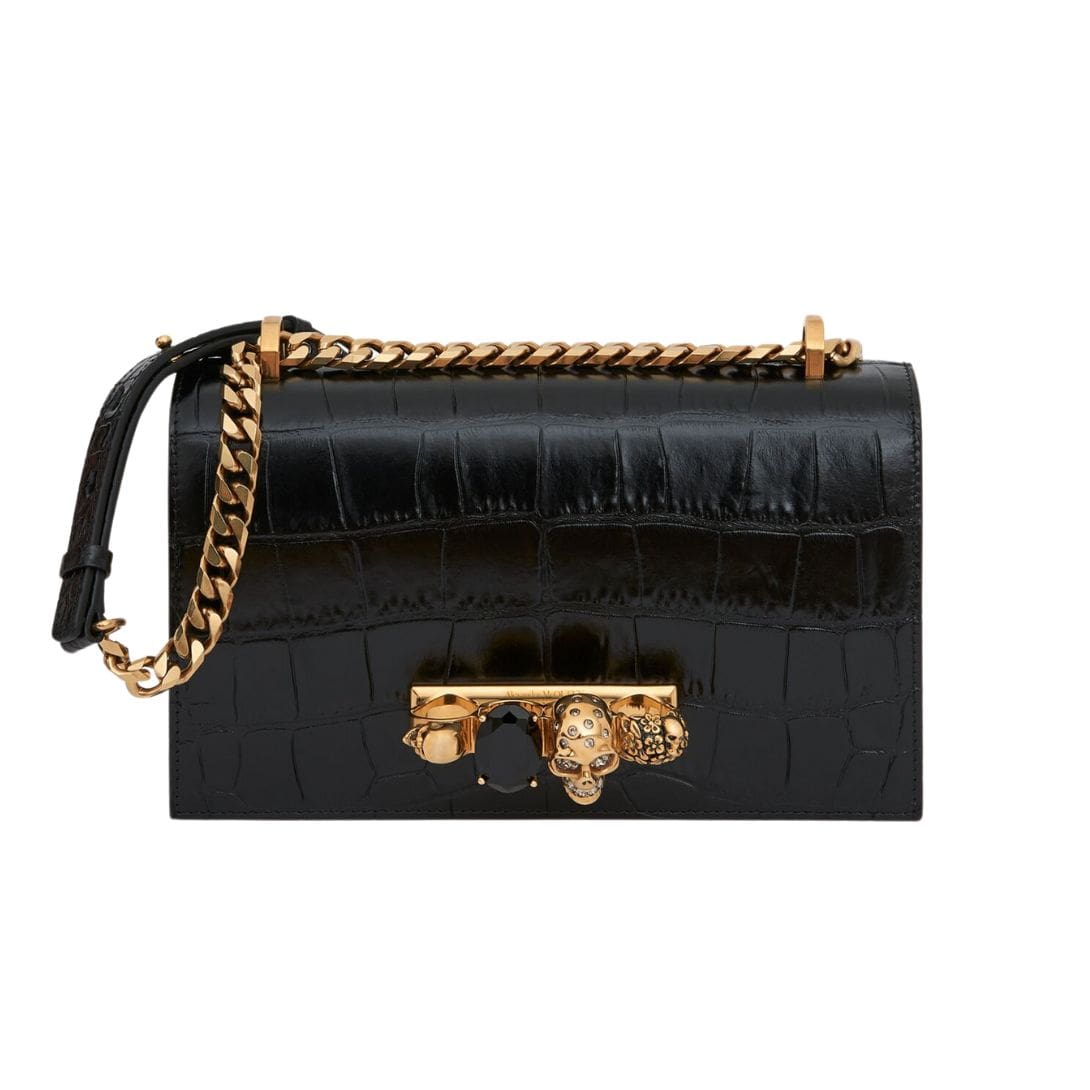 ALEXANDER MCQUEEN WOMANS MINI JEWELLED SATCHEL IN BLACKGOLD