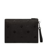 MCM AREN WRISTLET ZIP POUCH IN MAXI MONOGRAM LEATHER BLACK